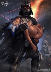 1girls 3boys ahsoka_tano big_breasts breasts bridal_carry captured carrying carrying_partner clothed clothed_male_nude_female clothing curvy darth_vader defeated detailed_background helpless hi_res nipples nude nude_female realistic star_wars star_wars_rebels stormtrooper togruta torn_clothes unconscious w-h-art watermark wide_hips