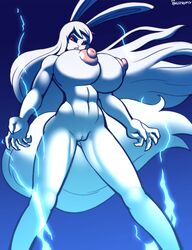 angstrom anthro big_breasts breasts carrot_(one_piece) electricity electro_(ability) female female_only fur hair hi_res lagomorph leporid mammal mink_tribe muscular nipples nude one_piece pussy rabbit solo sulong sulong_carrot white_body white_fur