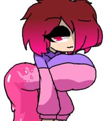 bete_noire brown_hair female_only glitchtale goo gradient_hair hair_over_one_eye huge_ass huge_breasts looking_at_viewer pink_clothing pink_hair pink_pupils red_hair seductive seductive_look seductive_smile slime slime_girl smiling_at_viewer sweater the_absolute undertale undertale_fanfiction video_game video_games