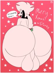 2019 anthro ass balls big_balls big_butt blush canid canine canis christmas collar domestic_dog english_text femboy fur gigantic_ass hair hi_res holidays huge_balls huge_butt hyper hyper_ass invalid_tag looking_at_viewer male mammal mechaclank mistletoe nude open_mouth presenting smile solo sparky_(mechaclank) text