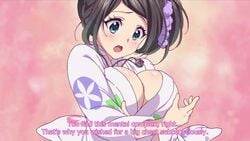 black_hair blue_eyes blush breast_expansion hairband huge_breasts izumi_reina kimono musaigen_no_phantom_world pendant screencap