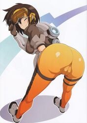 1girls alternate_costume ass bent_over big_ass bodysuit brown_eyes brown_hair cameltoe chronal_accelerator cosplay female female_only full_body glasses harness haruhisky human impossible_clothes looking_at_viewer looking_back nipples overwatch overwatch_2 pussy short_hair smile solo standing suzumiya_haruhi suzumiya_haruhi_no_yuuutsu tracer tracer_(cosplay)