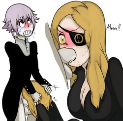 blonde_hair captain_kirb crona_(soul_eater) eyepatch fellatio female marie_mjolnir oral purple_hair soul_eater tagme