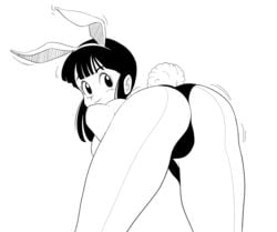 1girls animal_ear_hairband animal_ear_headband animal_ear_headwear ass ass_focus ass_shake ass_up bangs bending_over bent_over big_ass big_butt bimbo black_and_white booty bunny_costume bunny_ears bunny_girl bunny_tail bunnysuit butt_focus chichi dat_ass dragon_ball dragon_ball_(classic) female looking_back milf monochrome pepipopo ponytail presenting presenting_ass presenting_hindquarters seductive shaking_ass showing_ass smile solo solo_female thick_thighs third-party_source