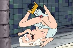 2girls buckteeth calarts crown cunnilingus disenchantment freckles incest licking mother_and_daughter multiple_girls naked nude oral_sex pink_nipples princess princess_tiabeanie pussy queen_oona step-incest stepdaughter stepmother stepmother_and_stepdaughter tongue white_hair yuri