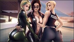 3girls ash_(rainbow_six) ass big_breasts bodysuit cleavage ela_(rainbow_six) female female_only iq_(rainbow_six) latex looking_at_viewer looking_over_eyewear looking_over_glasses multiple_girls rainbow_six rainbow_six_siege redenshi sunglasses take_your_pick tight_clothing tinted_eyewear tom_clancy