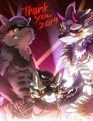 3boys abs absurd_res bael_(tokyo_afterschool_summoners) black_body black_fur blush bodily_fluids canid canine canis demon domestic_dog eyewear fur gay glasses group group_sex hi_res horn jackal male male/male male_only mammal muscular muscular_male muzzle_(object) muzzled nikunabe1989 nipples nude pecs penis penis_base seth_(tokyo_afterschool_summoners) sex sweat tadatomo threesome tokyo_afterschool_summoners video_games yaoi