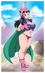 1girls aged_up armor big_breasts bikini_armor black_hair breasts chichi chichi's_armor cleavage dragon_ball dragon_ball_(classic) female female_only helmet large_breasts long_hair looking_at_viewer panties shounen_jump simmsy solo