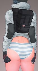 1girls aidan_elka_cousland_(artist) asian ass big_ass black_hair brown_eyes butt eyeshadow female frost_(rainbow_six) hat medium_hair panties rainbow_six rainbow_six_siege spread_ass striped_panties tom_clancy