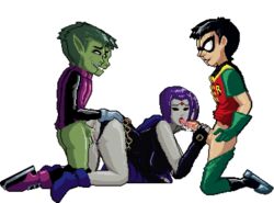 1girls 2boys all_fours animated artist_request beast_boy dc dc_comics dick_grayson doggy_style fellatio female from_behind gif interspecies male pixel_art rachel_roth raven_(dc) robin_(dc) robin_(dick_grayson) teen_titans threesome transparent_background