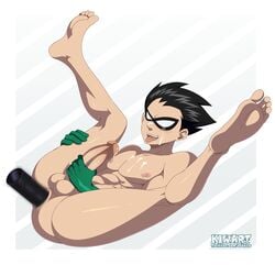 1boy abs anal_insertion big_penis black_hair cum cum_on_body cum_on_chest cum_on_face cum_on_self dc dc_comics dick_grayson dildo dildo_in_ass gay hand_on_penis hung_bottom kiwart male male_focus male_only mask masked masturbation mouth_open muscles muscular muscular_male robin_(dc) robin_(dick_grayson) robin_(teen_titans) sex_toy short_hair solo solo_male teen_titans thick_thighs thighs uncensored vibrator