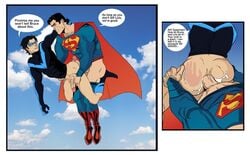 2boys 3d 3d_(artwork) age_difference anal anal_penetration anal_sex anus batman_(series) big_penis black_hair blue_sky bottomless cape cheating_boyfriend clark_kent clouds cum cum_in_ass cum_inside cumming dc dc_comics dick_grayson erect_while_spanked erect_while_spanking eyes_closed flying fucked_from_behind gay gay_sex hand_behind_neck hand_on_ass justice_league male male_only mask masked muscles muscular_male nightwing older_penetrating_younger orgasm_from_anal pants_around_one_leg pants_down penis precum_drip retracted_foreskin sex short_hair spank_marks spanked speech_bubble superhero superhero_costume superman superman_(series) teen_titans text thick_thighs thighs uncensored veiny_penis yaoi