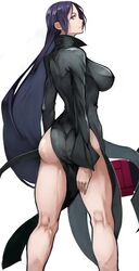 1girls alternate_costume ass black_hair breasts cosplay dress fate/grand_order fate_(series) female impossible_clothes large_breasts long_hair looking_back minamoto_no_raikou_(fate/grand_order) nipple_bulge one-punch_man revealing_clothes solo tatsumaki_(cosplay) toned toned_female