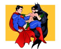 3boys age_difference alien anal anal_sex batman batman_(bruce_wayne) batman_(series) black_hair blush boy_rape bruce_wayne cape clark_kent clothed clothing daddy dc dc_comics dick_grayson fraternity gay gloves human interspecies kal-el kryptonian looking_at_another looking_at_partner male male_only manly mask masked mostly_nude muscles muscular muscular_male no_visible_genitalia older_dom_younger_sub older_penetrating_younger orange_background pants_down robin_(dc) robin_(dick_grayson) sitting_on_penis size_difference superhero superman superman_(clark_kent) superman_(series) thick_thighs thighs threesome uncensored white_frame yaoi