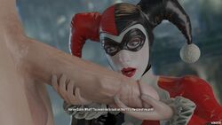 1boy 1girls 3d batman:_arkham_knight batman_(series) blender clothed_female_nude_male completely_naked completely_naked_male completely_nude completely_nude_male dc dc_comics erection female harley_quinn harley_quinn_(arkham) harley_quinn_(arkham_knight) harley_quinn_(classic) huge_cock male pale-skinned_female pale-skinned_male pale_skin penis straight text vekkte