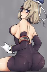 1girls ass azur_lane back big_ass female female_only iron_blood_(azur_lane) joosi light-skinned_female light_skin looking_at_viewer looking_back sideboob simple_background solo z23_(azur_lane)