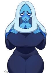 1girls alternate_version_available big_breasts blue_body blue_diamond_(steven_universe) blue_dress blue_eyes blue_skin breasts clothing dress female female_only hair hands_on_breasts hips huge_breasts junfreaky lips long_hair mature mature_female mature_woman parted_lips solo solo_female steven_universe thighs white_hair wide_hips