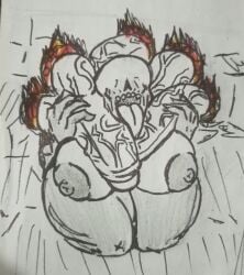 1girls 4boys areolae big_breasts big_penis big_tongue demon_girl doom erect_nipples floating_penis hell hell_knight_(doom) human/demon intersex kaxta nightmare_waifu thick_thighs tongue_out video_games
