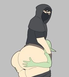 2boys ass ass big_ass big_butt black_hair fat_ass femboy gay goblin grabbing_ass green_skin hood hood_up hug huge_ass hugging krendel male male/male male_only original_character pale_skin red_eyes yaoi