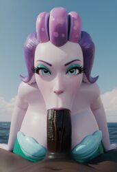 1boy 1girls 3d :>= ai_generated big_breasts big_penis blowjob blue_eyes breasts cala_maria cuphead_(game) dark-skinned_male deepthroat fellatio female female_focus huge_breasts huge_cock humanoid interspecies makeup male male_pov mermaid oral oral_sex pov purple_body shell shell_bikini sodaglow_artist tagme