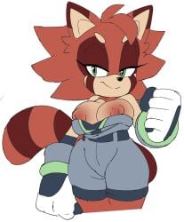absurd_res ailurid anthro bare_shoulders big_breasts big_tail black_nose breast_squish breasts clothing exposed_breasts eyebrows eyelashes female female_anthro fingers fist fluffy fluffy_tail footwear fur handwear handwear_only hi_res huge_tail jackie_the_red_panda_(jaydiman) looking_at_viewer looking_back looking_back_at_viewer mammal markings mostly_clothed mostly_clothed_anthro mostly_clothed_female mostly_nude multicolored_body multicolored_fur narrowed_eyes ravrous red_body red_ears red_fur red_panda red_stripes red_tail ring_(marking) ringed_tail smile smirk solo solo_focus solo_in_panel squish striped_markings striped_tail stripes suggestive_look tail tail_markings tail_motion tailwag tuft two_tone_tail wide_hips