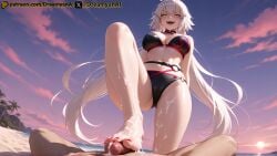 1girls 2025 4k ai ai_assisted ai_generated angry anime anime_style artist_name barefoot beach bikini breasts dreamyan_ai fate/grand_order fate_(series) feet female femdom footjob hi_res high_quality high_resolution highres jeanne_alter jeanne_alter_(swimsuit_berserker) jeanne_d'arc_(fate) jeanne_d'arc_alter_(fate) long_hair looking_down patreon smile smiling swimsuit thick_ass thick_thighs thighs toes uncensored white_body white_hair white_skin yellow_eyes