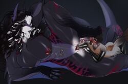 anthro anthro_on_anthro anthro_penetrated anthro_penetrating anthro_penetrating_anthro armwear big_breasts breasts clitoris clitoris_piercing clothing duo elbow_gloves female female_penetrated femboy fish fisting genital_piercing genitals gloves grey_background handwear hi_res huge_breasts larger_anthro larger_female latex latex_armwear latex_clothing latex_elbow_gloves latex_gloves latex_handwear latex_legwear latex_thigh_highs legwear lying male male/female male_penetrating male_penetrating_female mammal marine nipple_piercing nipples on_side penetration piercing pinniped pussy riffraff666 seal sex shark simple_background size_difference smaller_anthro smaller_male thigh_highs