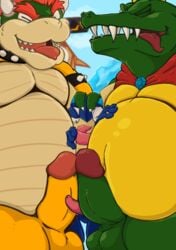 2019 3boys amphibian animal_genitalia anthro balls battlefield_(super_smash_bros) belly blue_body blue_skin bowser chubby claws close-up cloud crossover donkey_kong_(series) erection filumbitu frog frottage gay genital_slit green_balls green_body green_penis green_skin greninja group group_sex hair hand_on_head hand_on_stomach hi_res horn humanoid_penis k_rool king koopa kremling larger_male long_tongue male male/male male_only mario_(series) musclegut navel nintendo nude one_eye_closed open_mouth outside overweight overweight_male pecs penis pink_penis pink_tongue pokémon_(species) pokemon pokemon_(species) pokemon_xy red_hair red_tongue royal_rod royalty sandwiched scalie sex sharp_claws sharp_teeth size_difference sky slit smaller_male smile spikes standing super_smash_bros. tan_body tan_skin tapering_penis teeth testicles thick_thighs threesome tongue tongue_out video_games yaoi yellow_balls yellow_body yellow_penis yellow_skin