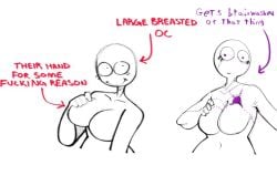 1girls before_and_after brainwashing breast_grab breasts control_indicator corruption english_text eyeshadow female_only femsub hourglass_figure huge_breasts humor hypnosis large_breasts laulau meme meme_caption meme_reference mind_control open_mouth original original_character parody purple_eyes smile text white_background