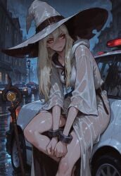 ai_generated breasts rain wet witch witch_hat
