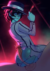anonymous_male between_ass big_ass big_butt blue_body blue_skin bubble_butt buttjob cigar deltarune femboy hot_dogging kris_(deltarune) male/male playzholder ripped_clothing ripped_clothing ripped_pants suit thick_ass twink