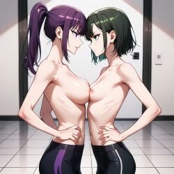 2girls ai_generated catfight fight friends han_song-yi long_hair short_hair slim_girl slim_waist solo_leveling sung_jin-ah tagme teenage_girl teenager yuri