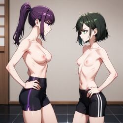 2girls ai_generated catfight fight friends han_song-yi long_hair short_hair shorts slim_girl slim_waist solo_leveling staredown sung_jin-ah tagme teenage_girl teenager yuri