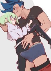 androgynous aus_vaka blush boner clothed clothing embarrassed femboy galo_thymos lio_fotia promare size_difference twink
