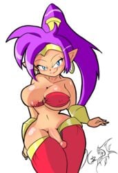 1futa 2020 areolae breasts clothing dickgirl futa_only futanari intersex kei-waza penis purple_hair semi-erect shantae shantae_(character) smooth_skin tan_skin undressing white_background