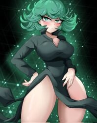 big_thighs breasts curvaceous curvaceous_female curvaceous_figure curvy curvy_figure curvy_hips fat_ass female female_only green_hair hatzuhatzu looking_at_viewer one-punch_man short_hair shortstack solo solo_female tatsumaki