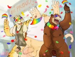 2025 2d 4:3 5_fingers alltoospicy anthro anthro_on_anthro ball_size_difference balls bear biped brown_body brown_fur countershade_face countershade_fur countershading digital_media felid fingers foreskin fur furry genitals group hi_res humanoid_genitalia humanoid_penis interspecies lgbt_pride lgbt_pride_month male male/male mammal muscular muscular_anthro muscular_male open_mouth open_smile overweight overweight_anthro overweight_male pantherine pecs penis penis_size_difference pride_colors pride_month pubes rainbow_flag rainbow_pride_colors rainbow_pride_flag rainbow_symbol smile striped_body striped_fur stripes tiger tongue tongue_out trio_focus uncircumcised whiskers