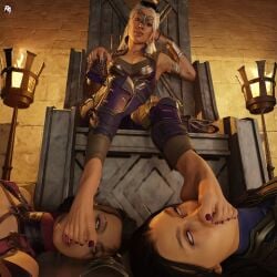 3girls age_difference barefoot dominant domination feet female female_only foot_fetish foot_focus foot_lick foot_on_face footstool incest kitana mature mature_female mileena milf mortal_kombat purple_toenails queen royalty ryona-ashi sandals sindel sisters smelling_feet smelly_feet soles tagme throne toenail_polish toes younger_female yuri