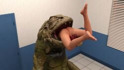 16:9 3d_(artwork) 4k absurd_res amphibian anthro anthro_pred closed_eyes digital_media_(artwork) dragonslave90 duo female female_prey frog hi_res human human_prey mammal monster monster_pred nude open_mouth oral_vore pussy tongue vore widescreen