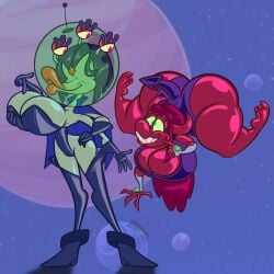 alien huge_breasts implied_transformation raven_(dc) starfire succubus thick_thighs toonvasion transformation