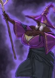 1futa big_breasts bulge bulge_through_clothing dark_skin dittochad elden_ring_nightreign fully_clothed futanari recluse_(nightreign) solo