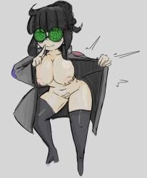 /ctt/ 1girls black_hair coat console-tan digital_eyes female finger_to_mouth flashing flashing_breasts flashing_pussy gijinka goggles hair_bun hime_cut hourglass_figure huge_breasts humanization humanized large_breasts naked_under_cloak naked_under_clothes nintendo nintendo_switch_2 nude_underneath pubic_hair swirly_eyes swirly_glasses switch_2-tan thick_thighs thigh_high_boots thighhigh_boots