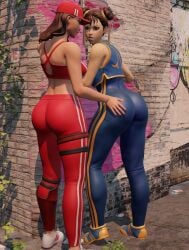 2girls chun-li chun-li_(fortnite) crossover eastern_and_western_character female fortnite javier_323 ruby_(fortnite) street_fighter