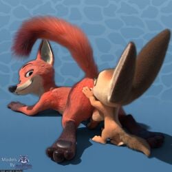 3_toes 3d_(artwork) 4_fingers absurd_res adult_(lore) anal animal_genitalia anthro ass_up balls balls_from_back black_nose blender_(artwork) blue_background canid canine canine_genitalia countershading digital_media_(artwork) disney duo english_text eyebrows feet fennec_fox fingers finnick_(zootopia) fluffy fluffy_tail fox genitals gloves_(marking) green_eyes hand_on_butt hi_res huge_ears knot looking_back lying male male/male mammal markings nick_wilde on_front oral pawpads penis pink_penis raised_tail rasterraccoon rear_view red_fox rimming rimming_male sex short_male simple_background size_difference smile tail text toes true_fox watermark zootopia