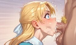 1boy 1girls ai_generated blonde_hair blonde_pubic_hair blue_eyes dio_brando erina_pendleton face_fucking fellatio irrumatio it_was_me_dio jojo's_bizarre_adventure kosine1777 oral_rape oral_sex phantom_blood rape ribbon surprised surprised_expression tearing_up tears