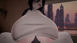 4runnerz big_breasts black_hair bounce bouncing bouncing_breasts breasts_bigger_than_head closed_eyes oc original_character pov smile sound tagme tongue_out video vr vrchat vrchat_avatar