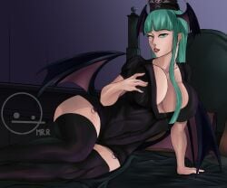 1girls big_breasts breasts darkstalkers female female_only green_eyes green_hair large_breasts morrigan_aensland mrround nurse nurse_cap nurse_uniform