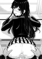 1girls against_wall ass_grab doggy_style hikigaya_hachiman inanaki_shiki long_hair my_teen_romantic_comedy_snafu no_panties school_uniform