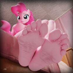 1:1 3d 3d_(artwork) anthro feet female female_only foot_fetish foot_focus kenaga looking_at_viewer my_little_pony nude pinkie_pie_(mlp) sitting soles solo solo_female tagme toes