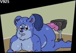 all_fours anal anal_sex animated anthro ass bite biting_lip chinchilla chinchillid chip_chilla_(series) chum_chum_chilla fucking_machine looking_at_viewer low_res machine male male_penetrated mammal moobs nipples nude overweight penetration rodent short_playtime solo virg925